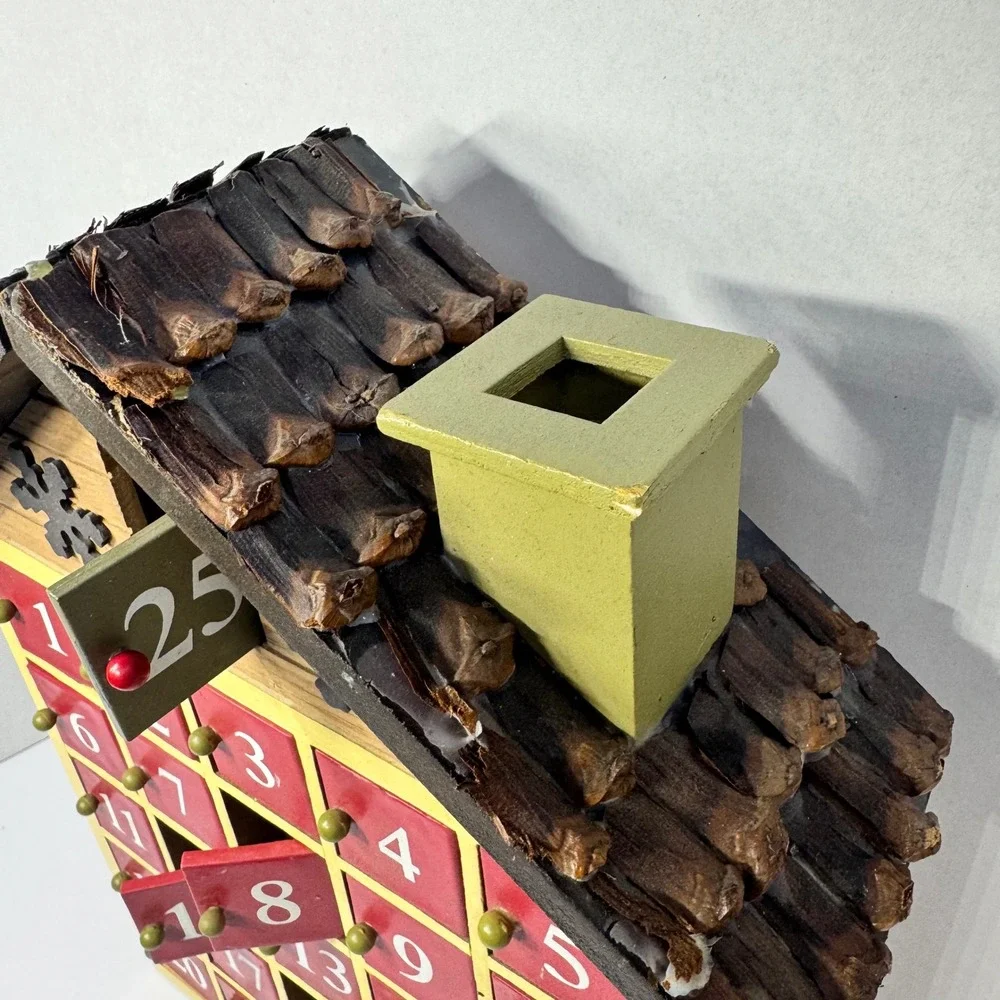 Wooden Christmas Advent Calendar House 25 Day‎ Countdown Red Yellow Green 14in